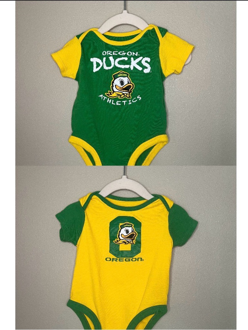 3-6m Oregon Ducks Green & Yellow Baby Onesies